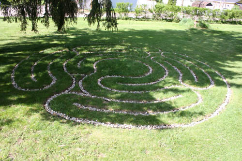 30-foot garden labyrinth laid with river rock
